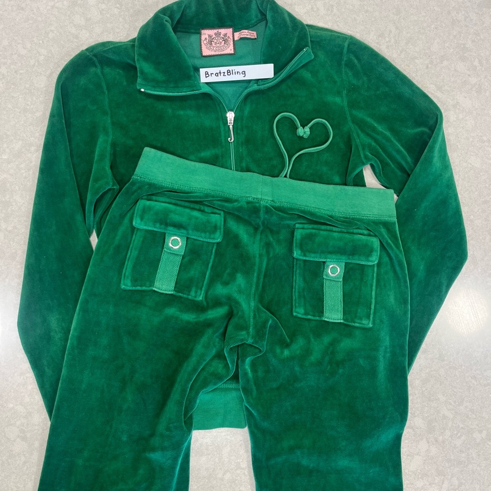 Juicy Couture Vintage Velour Tracksuit Green pockets